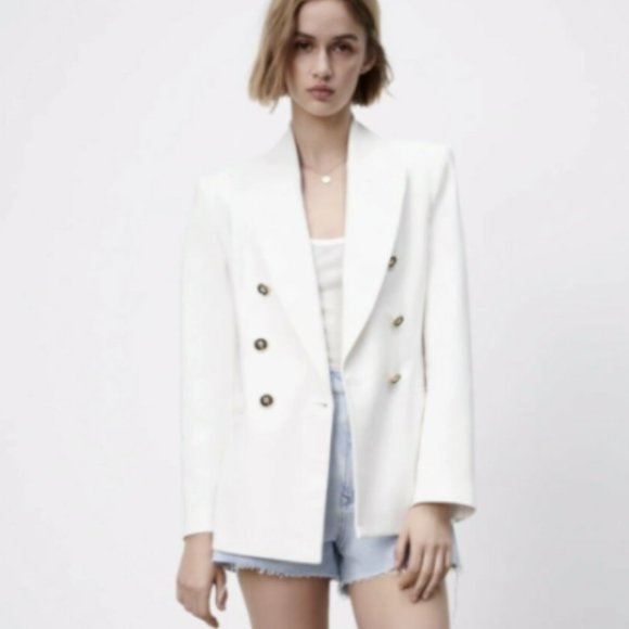 ZARA WOMAN NWT DOUBLE-BREASTED METAL BUTTON BLAZER JACKET WHITE 2409/695 XS S - Picture 5 of 10